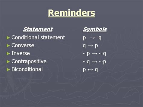 4 4 Deductive Reasoning Reminders Statement Conditional statement