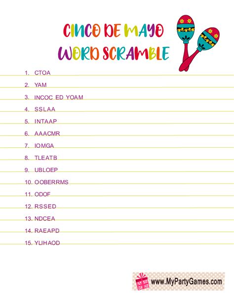 Free Printable Cinco De Mayo Word Scramble Puzzle