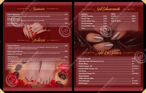 4 Pages Menus Nails Salon Printing For Nails Salon