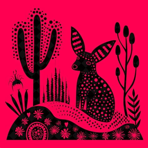 Premium Psd A Rabbit With A Pink Background With Flowers And A Cactus