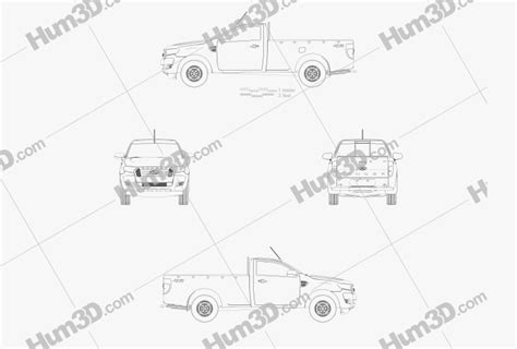 Ford Ranger Cabina Simple Xl 2015 Blueprint 3dmodels