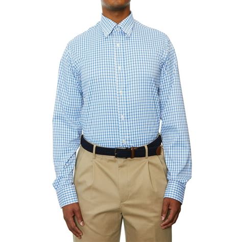 Lands End Mens Regular Fit Blue Check Dress Shirt