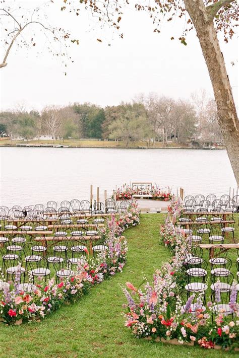 Winding Flower Aisle at Texas Lake Wedding