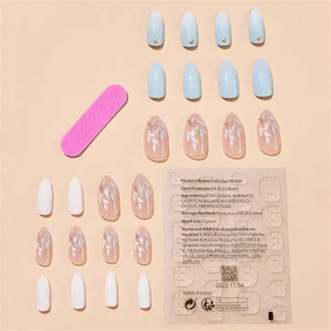 Fake Nials Press On Nails Diy False Nails French Leaf Butterfly Long Almond Eur 506 Picclick Fr