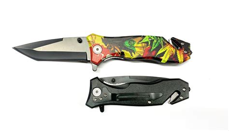 Tiger Usa Spring Assisted Knife Tanto Blade Rasta Plant Panther