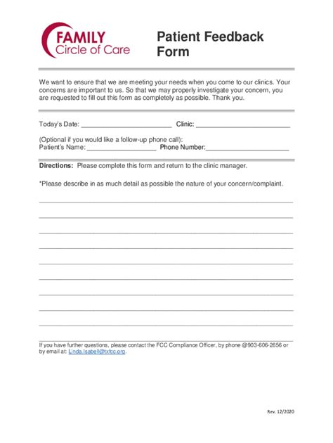 Fillable Online Patient Feedback Form Clinics Fax Email Print Pdffiller