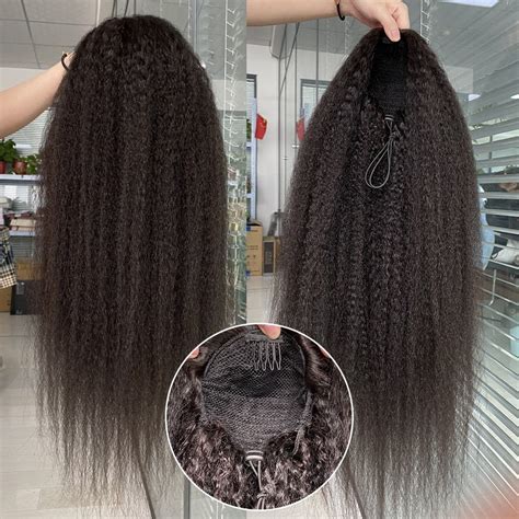 Sterly Yaki Straight Human Hair Drawstring Ponytail Human Hair Extensi