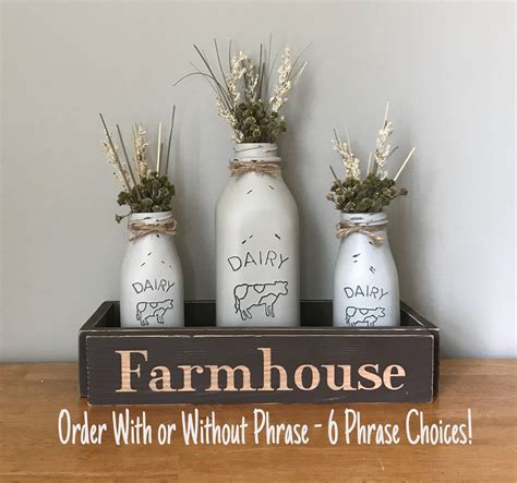 Milk Bottles Farmhouse Decor Milk Bottle Centerpiece Farmhouse Table Decor Kitchen Decor Milk