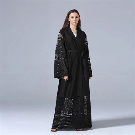 Fashion Islamic Muslim Pattern Maxi Dress Embroidery Mesh Cardigan