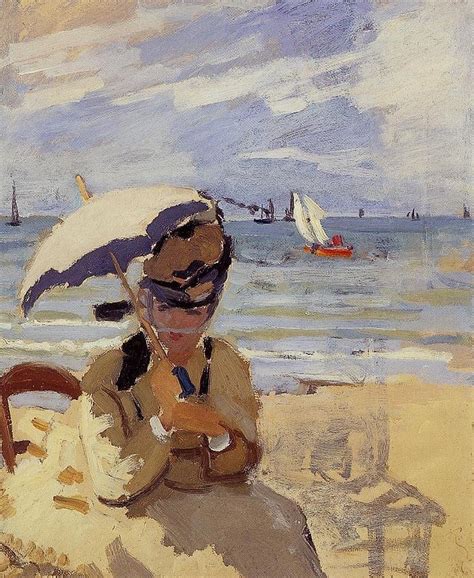 Camille Sitting On The Beach At Trouville Painting By Claude