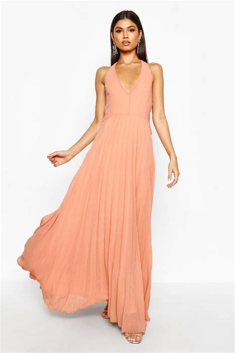 Plissiertes Maxikleid Aus Chiffon Mit Tiefem Ausschnitt Boohoo