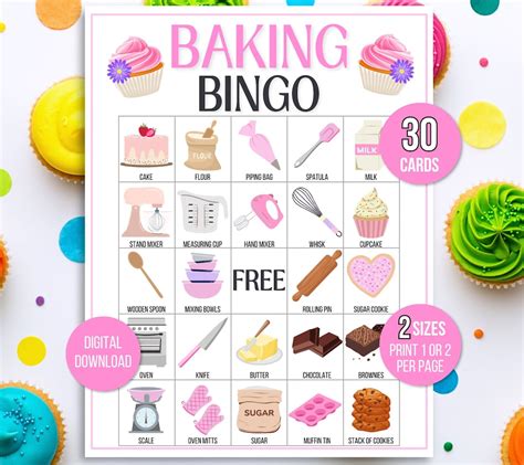 Baking Bingo 30 Printable Baking Bingo Cards Baking Birthday Baking