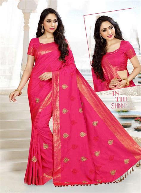 Pink Traditional Embroidered Raw Silk Saree With Blouse Material Saree Material Raw Silk