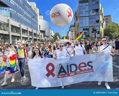 Paris France Crowd People Marching In Gay Pride Lgbtqi Aides