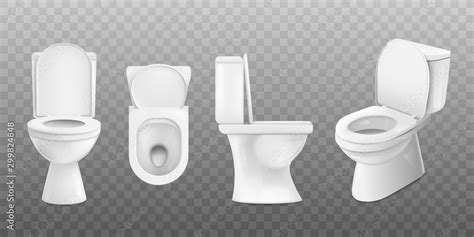 Realistic white ceramic toilet set from top, side and front view Stock ...