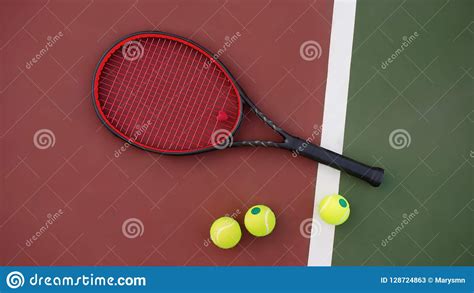 Tennis Racket With Balls On Green And Red Background Stock Image