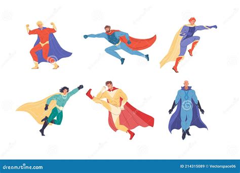 Superhero Characters Set Brave Superman And Superwoman Characters