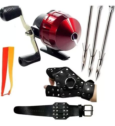 Atiradeira Estilingue Kit Pesca Carretilha Dardo Luva Brace