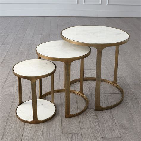 S/3 Marble Top Nesting Tables-Brass