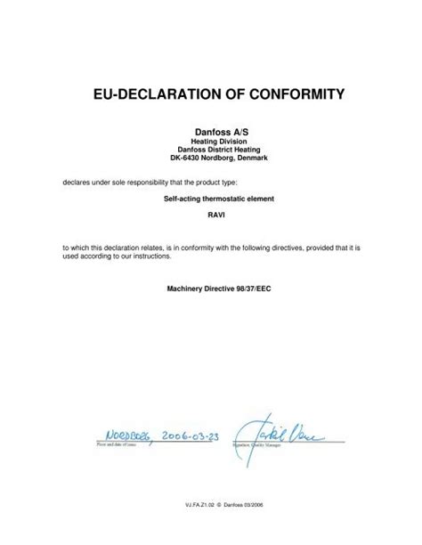 Eu Declaration Of Conformity Danfoss