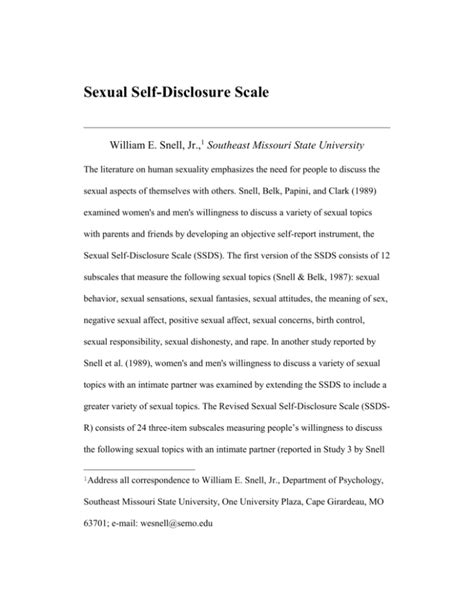 Development Of The Sexual Self Disclosure Scale Ssds