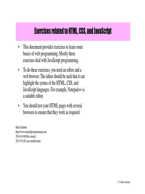 HTML Css Javascript Exercises | PDF | Html Element | Html