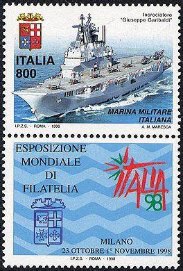 Two Postage Stamps With The Image Of A Battleship And An Italian Navy