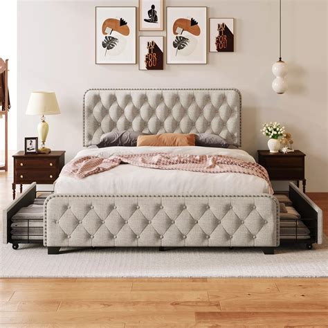 Upholstered Platform Bed with Storage Drawers