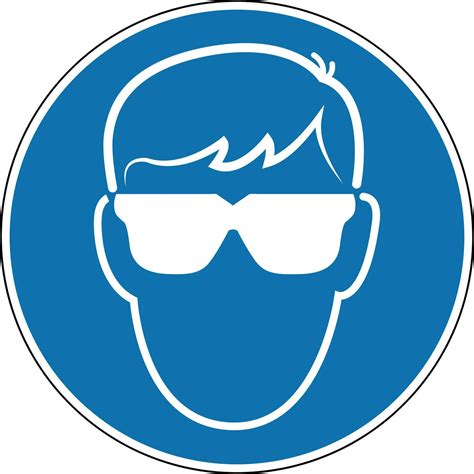 Eye protection sign. Mandatory sign. Round blue sign. Wear goggles to
