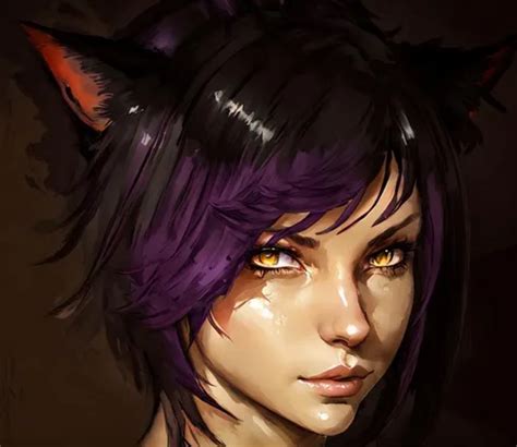 Ffxiv Catgirl With Short Black And Purple Hair