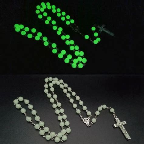 Pcs Glow In Dark Plastic Rosary Beads Luminous Noctilucent Cross