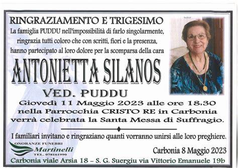 Funerali E Annunci Funebri A Carbonia Antonietta Silanos Funer