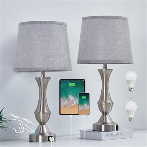 Edishine Bedside Lamps Set Of Touch Control Table Lamp With Dual Usb