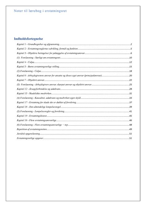 Erstatningsretten Noter Til Pensum Indholdsfortegnelse Kapitel 1