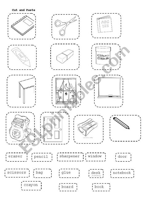 Classroom Objects Cut And Paste Activity Esl Worksheet By Wish88