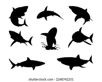 Great White Shark Silhouette Collection Stock Vector (Royalty Free ...