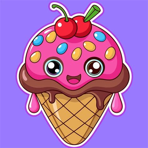 Cute Cartoon Ice Cream Cone With A Cherry On Top Premium Ai Generated