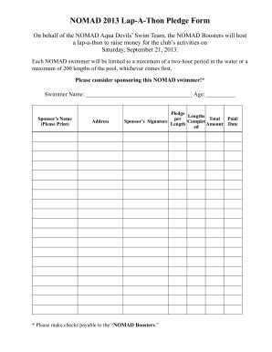 Swim A Thon Pledge Form Template TUTORE ORG Master Of Documents