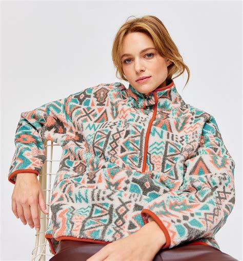 Patterned Fleece Top Multicolour Print