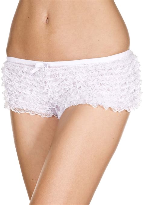 White Micro Lace Ruffle Tanga Womens Shorts Womens Accessories