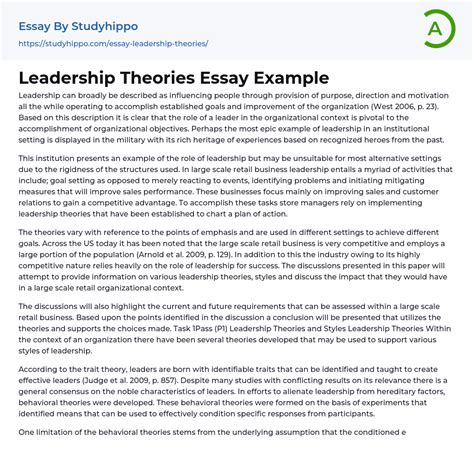 Leadership Theories Essay Example Studyhippo