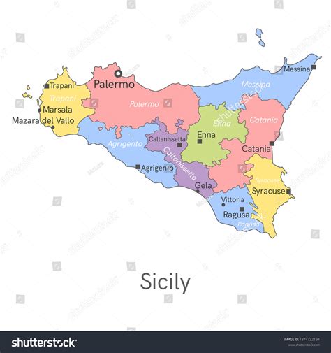 Vector Illustration Administrative Map Sicily Borders 库存矢量图免版税