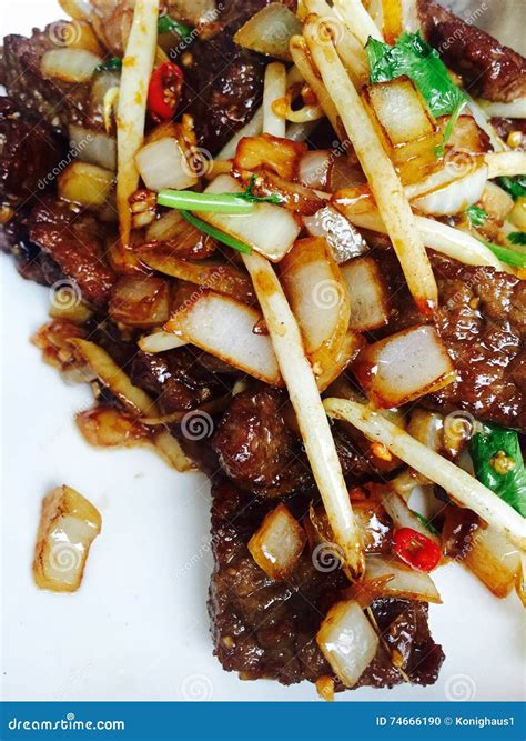 Chinese Chilli Beef Serving On White Plate Beef Stir Fry Ready To