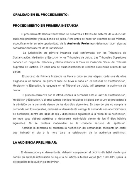 Audiencia Preliminar En El Derecho Laboral Venezolano Pdf Mediación