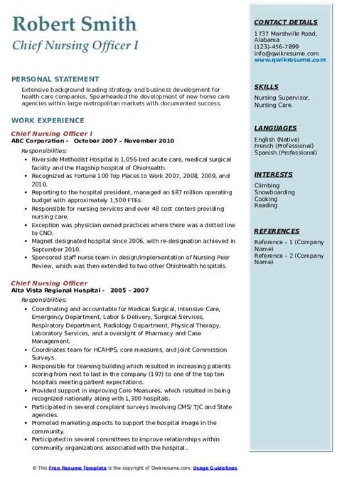 Download Free Chief Nursing Officer I Resume .Docx (Word) Template on ...