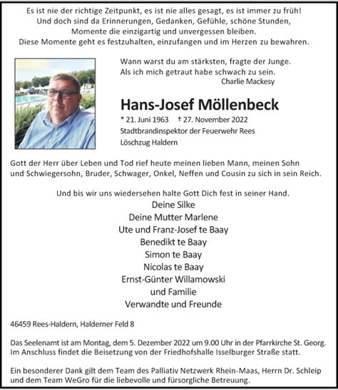 Alle Traueranzeigen F R Hans Josef M Llenbeck Trauer Rp Online De