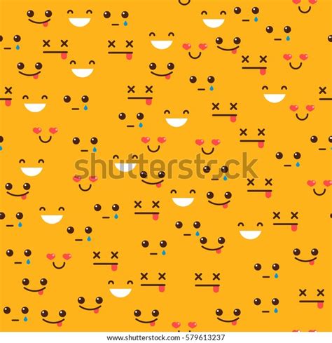 Seamless Pattern Emotions Emoticons On Orange Stock Vector Royalty