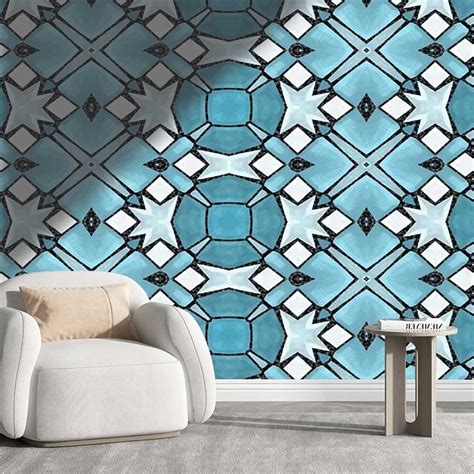 YANFENQI Peel And Stick Wall Paper Blue Vinyl Wallpaper Mosaic Decor