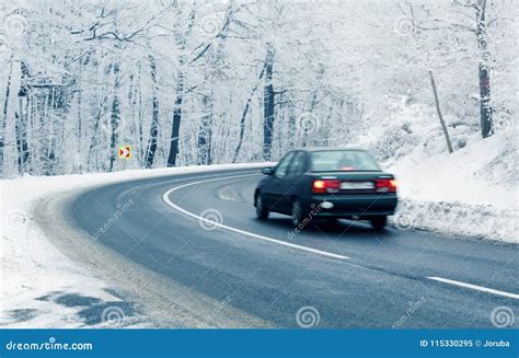 Car in winter stock image. Image of bend, forest, rural - 115330295