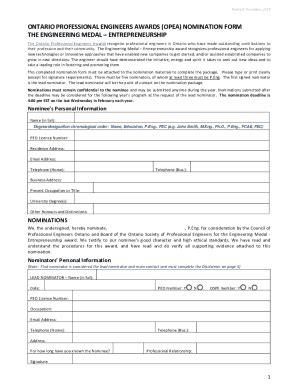 Fillable Online Opea Entrepreneurship Medal Nomination Form Opea